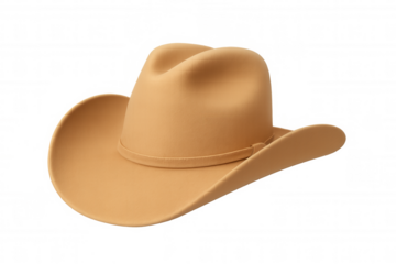 Tan felt cowboy hat for western riding, american culture, and fashion styling, transparent background