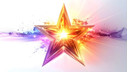 Abstract glowing star shape with radiant light beams, isolated white background