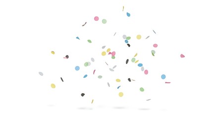 A burst of colorful confetti scattered against a clean white background, creating a festive and celebratory atmosphere.