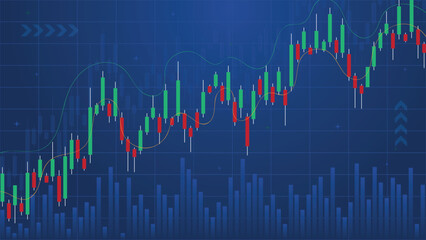 Stock market trading background with candlestick chart, price movement, and data analysis, ideal for finance, forex, cryptocurrency, and investment related concepts