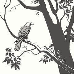 Bald eagle perched on a tree branch in a forest