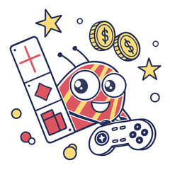 Cartoon game character with controller