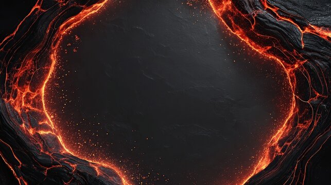 A dark, cavernous opening framed by glowing, fiery lava, showcasing a mesmerizing, abstract design