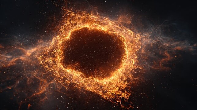 Intense, glowing, abstract cosmic event, with fiery particles, and a dark background