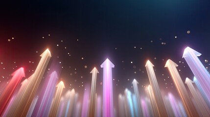 Colorful Upward Arrows with Light Effects Symbolizing Growth, Progress, and Success in a Modern Abstract Background