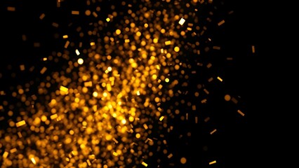Golden confetti showering against a dark background, capturing a moment of celebration.