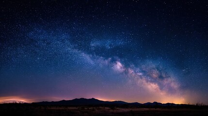 Fototapeta premium Panoramic view of a dark night sky showcasing the Milky Way galaxy sprawling across the heavens