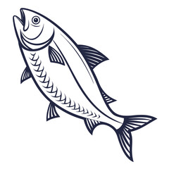 Stylized outline illustration of a dynamic fish leaping upwards with a clean modern aesthetic on a white background