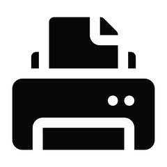 Solid black printer illustration in minimal flat design, representing office and home printing device. Ideal for business, office, and technology projects.