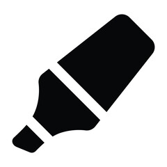 Solid black highlighter illustration in simple flat design with angled tip. Suitable for school, office, study, and creative note projects.