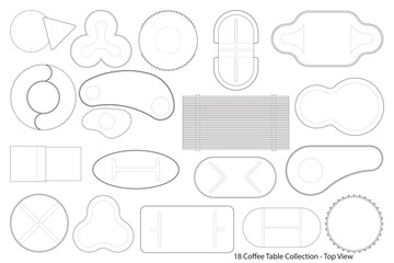 18 Coffee Table Collection Top View Line Drawing. 1