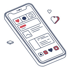 Smartphone interface with social media layout modern mobile technology and communication in a clean, minimalist style for digital interaction