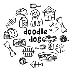 Pet ikon doodle set, vektor ilustrasi. Set of dog toys doodle good for background, wallpaper, element design, icon.
