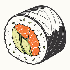 Sushi roll with salmon and avocado traditional japanese food delicious seafood asian cuisine healthy eating fresh ingredients gourmet dish