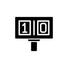 Vector glyph icon of a sports scoreboard on a white background. Digital display shows the final score of one to zero in a game or match