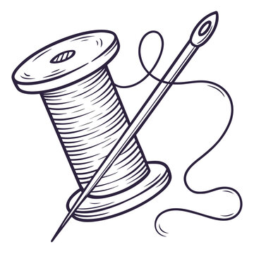 Illustration of a spool of thread with needle spool of thread is a cylinder around which thread, wire, or cable is wound, used in sewing
