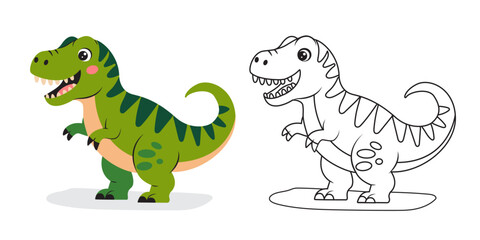 Cute dinosaur coloring book for kids. A hand-drawn tyrannosaurus isolated on a white background. Vector illustration