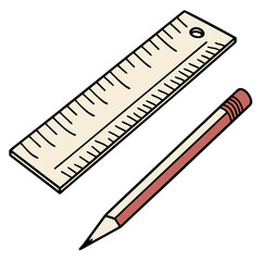 Illustration of a ruler and a red pencil the ruler is marked with lines, while the pencil is sharpened and ready for use