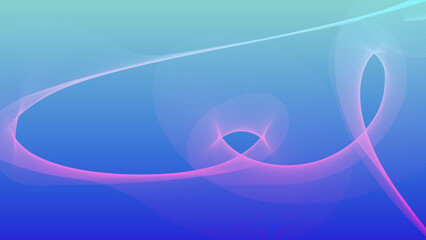 Abstract blue gradient background with flowing pink and white lines.
