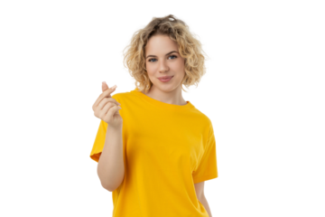 Friendly young woman with curly hair, isolated on white, PNG