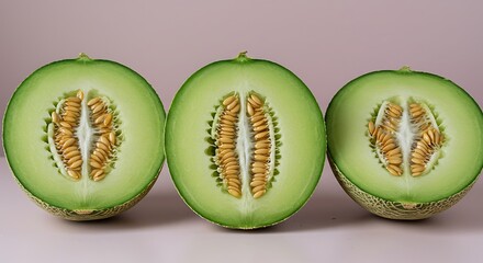 Close up view of sliced cantaloupe melons showing fresh juicy interior