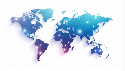Abstract Digital World Map Connection, Global Technology Business Network Background