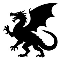 One Dragon Flying in the Sky Silhouette Vector