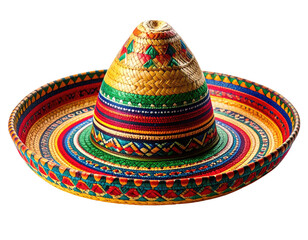 Colorful, wide-brimmed sombrero on black background, woven with vibrant hues
