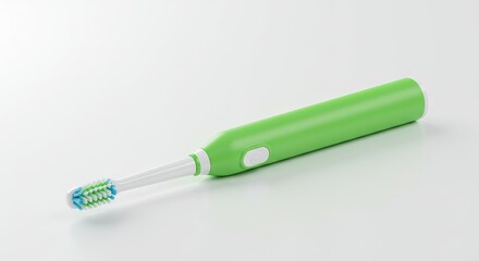 Green Electric Toothbrush on White Background for Dental Hygiene.