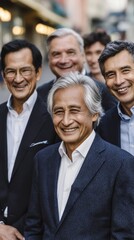 Successful business group shares a joyful moment in an urban setting while celebrating achievements and teamwork in collaboration