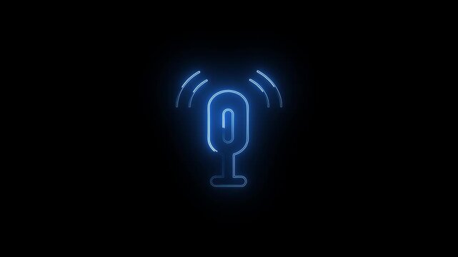 Elegant luminous cyan shining microphone glow icon animation 4k uhd seamless loop background template for mobile app interface components product review system and user feedback section design.