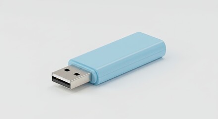 Light Blue USB Flash Drive on a White Background.