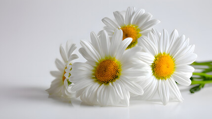 Fresh daisies in full bloom on a clean white background.