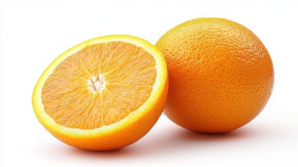 Whole and Halved Orange on White Background