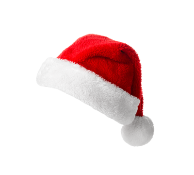 Santa Claus helper hat, closeup object. Isolated on transparent background. Christmas and New Year celebration