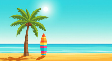 Fototapeta premium Tropical Palm and Surfboard Summer Design