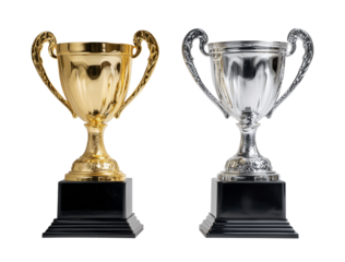 Uma taça de ouro e uma taça de prata isolada em fundo transparente.