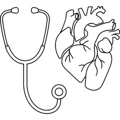 Line Art of a Stethoscope and Heart Medical Illustration