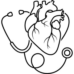 Heart Health Illustration with Stethoscope for Medical Design