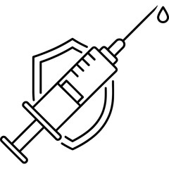 Vaccination Shield Outlined Syringe Icon for Health and Protection