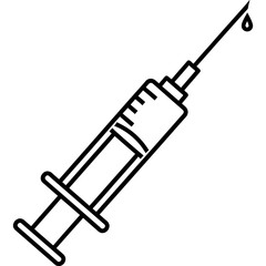 Line art of syringe with needle and droplet for medical or vaccination concept