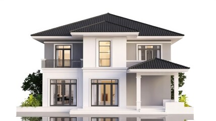 Architecture 3d rendering illustration of modern minimal house on white background