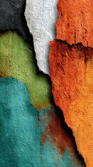 Abstract art featuring vibrant colors and textures on a weathered surface.