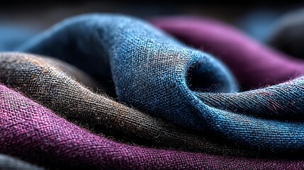 Close-up of soft, colorful textile fabric with rich textures and flowing drapes.