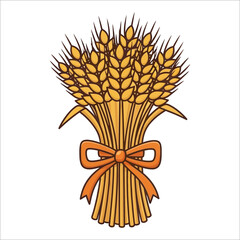 A bundle of wheat stalks tied with an orange ribbon, symbolizing harvest and abundance.