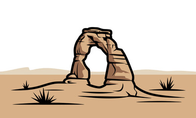 Stylized Illustration of a Delicate Arch in Desert.