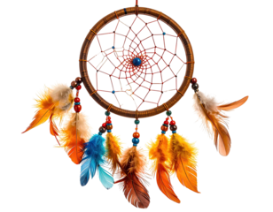 Ornate handcrafted dreamcatcher with feathers, beads, and detailed web design