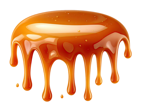 Realistic, glossy, dripping golden brown liquid against a solid black background