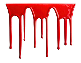 Vivid, glossy red paint dripping down a black background, artistic and impactful