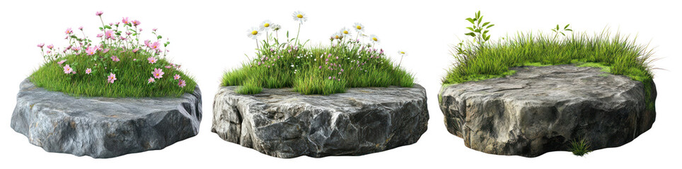 Natural stone platforms with flowers